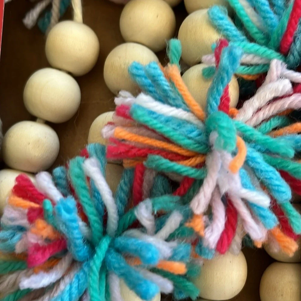 Christmas Natural Beaded Garland 6 feet Bead Pom Pom